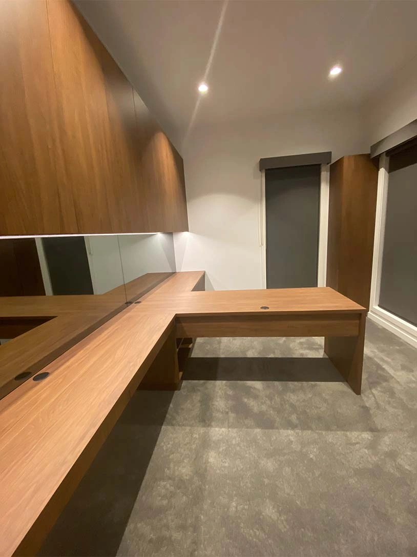 Wooden desk with a mirror and a cabinet